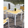 Leisure outdoor patio furniture aluminum frame plastic wood material dining table and chair set